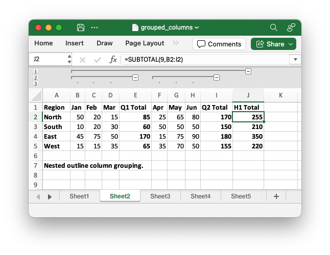 Image of Excel chart generated by sample code