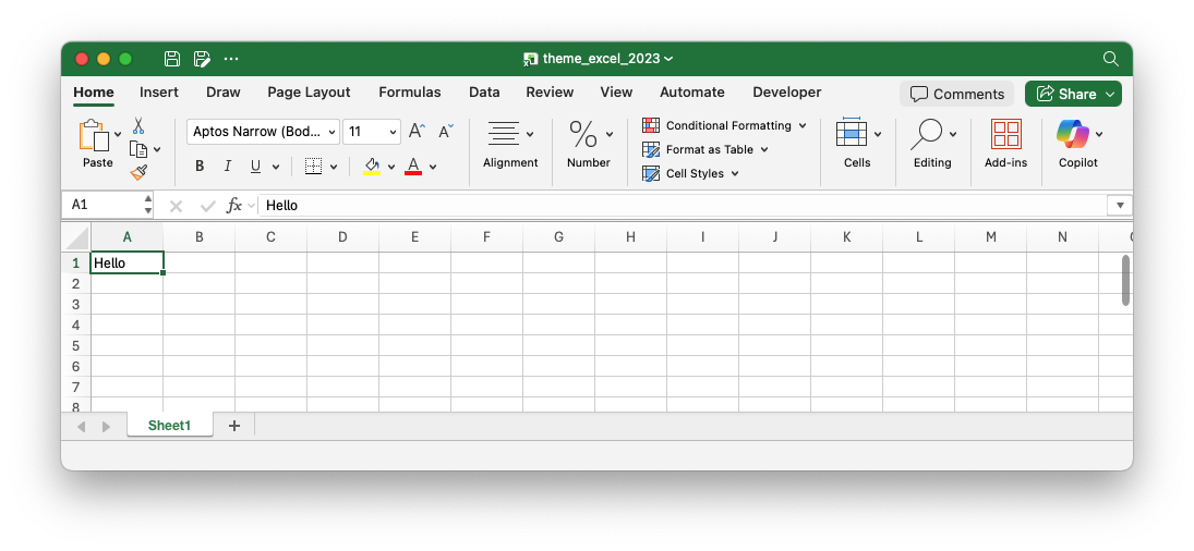 Image of Excel chart generated by sample code