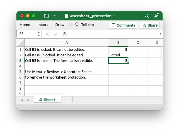 Image of a worksheet with a sheet protection dialog