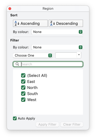 Excel autofilter dialog