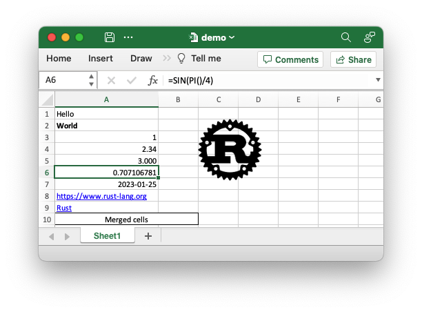 Image of the demo Excel file