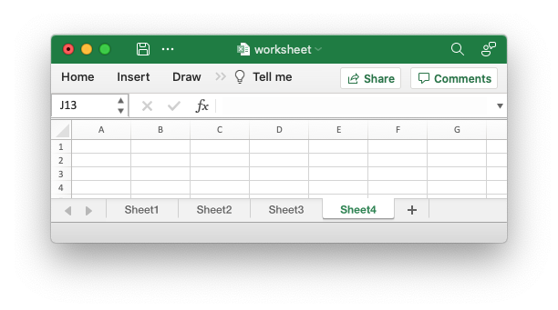 Image of a worksheet with four tabs